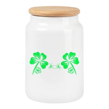 Bra St Patrick's Day Shamrock Bra Bikini - Cookie Jar with Wooden Lid - white - Front
