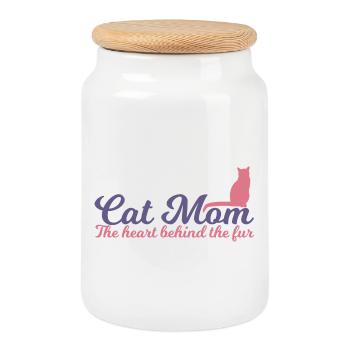 Maman chat - Boîte à biscuits avec couvercle en bois - blanc - Devant