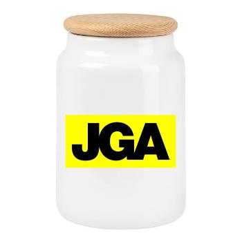 Emblème / Logo d’enterrement de vie de garçon 2C - Boîte à biscuits avec couvercle en bois - blanc - Devant