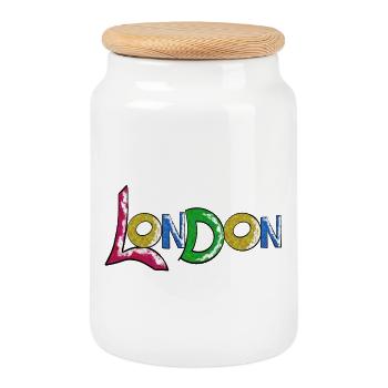 Vibrant London lettering in gradient - Cookie Jar with Wooden Lid - white - Front