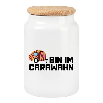 Caravan Wohnwagen Zebra Muster Fan Wahnsinn Camper - Keksdose mit Holzdeckel - Weiß - Vorne