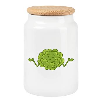 Salade amusante - Boîte à biscuits avec couvercle en bois - blanc - Devant