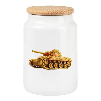 Débardeur à frites | Réservoir de frise - Boîte à biscuits avec couvercle en bois - blanc - Devant