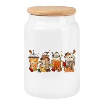 Halloween Coffee Tea Retro Pumpkin Cocoa Autumn - Cookie Jar with Wooden Lid - white - Front