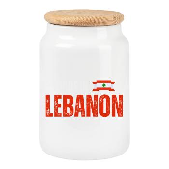 Hergestellt im Libanon, libanesischer Stolz - Keksdose mit Holzdeckel - Weiß - Vorne