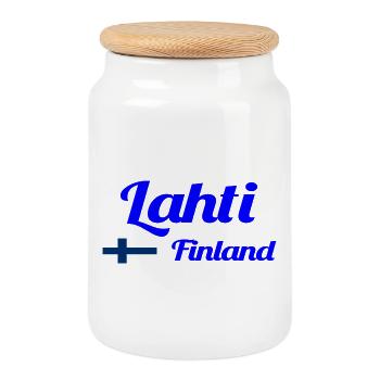 Lahti Finnland - Stylische Drucke - Keksdose mit Holzdeckel - Weiß - Vorne