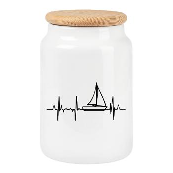 Sailor ECG heartline - Cookie Jar with Wooden Lid - white - Front