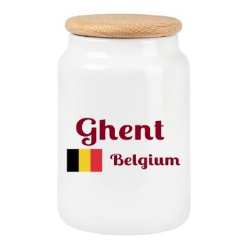 Gand, Belgique - Imprimés élégants - Boîte à biscuits avec couvercle en bois - blanc - Devant
