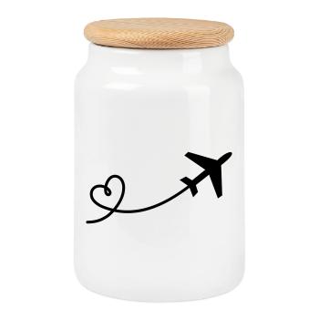 Avion au cœur - Boîte à biscuits avec couvercle en bois - blanc - Devant