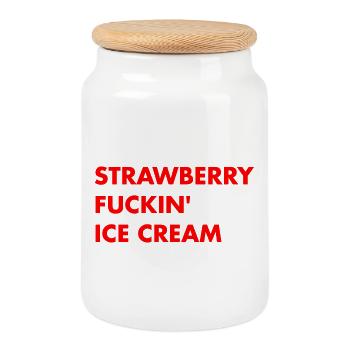 Glace à la fraise - lettrage rouge - Boîte à biscuits avec couvercle en bois - blanc - Devant