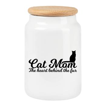 Cat mom - Cookie Jar with Wooden Lid - white - Front