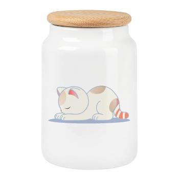 Sleeping Cat – Design for Inner Peace - Cookie Jar with Wooden Lid - white - Front