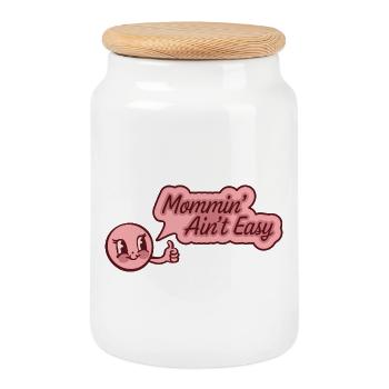Mommin' Ain’t Easy - Pour les mères sûres d’elles - Boîte à biscuits avec couvercle en bois - blanc - Devant