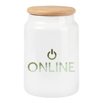 online lettering - On Button active - Cookie Jar with Wooden Lid - white - Front