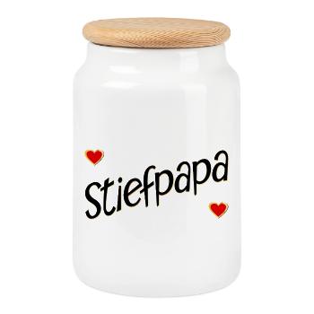 VATERTAG HERZ STIEFPAPA - Keksdose mit Holzdeckel - Weiß - Vorne