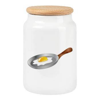 Œuf au plat dans une poêle – petit-déjeuner au charme rétro - Boîte à biscuits avec couvercle en bois - blanc - Devant