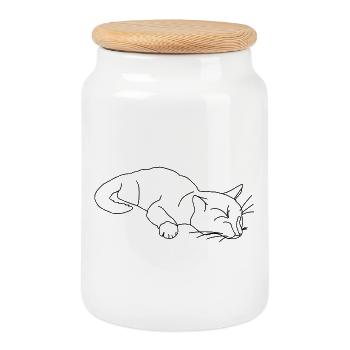 Croquis du chat endormi - Boîte à biscuits avec couvercle en bois - blanc - Devant