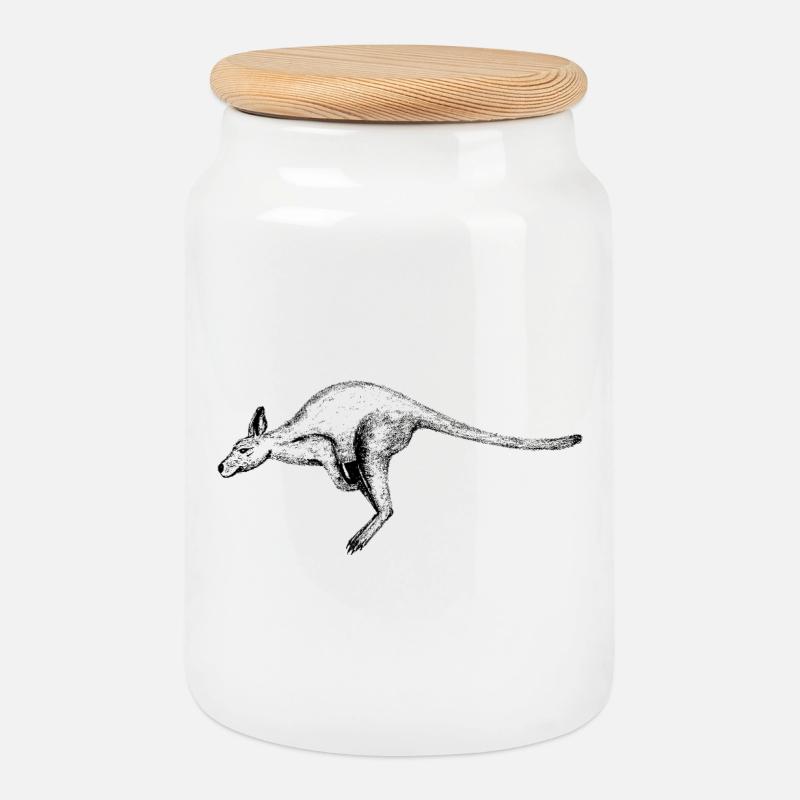Kangaroo - Cookie Jar with Wooden Lid - white
