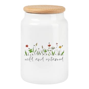 sauvage et indompté - Fleurs des prés, Liberté - Boîte à biscuits avec couvercle en bois - blanc - Devant