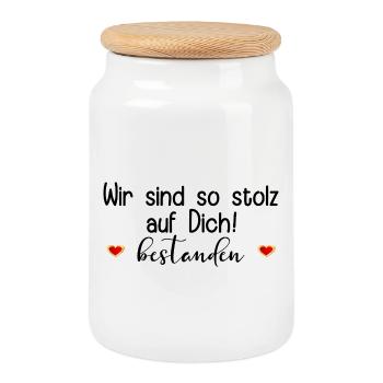 STOLZ ABSCHLUSS BESTANDEN SPRÜCHE - Keksdose mit Holzdeckel - Weiß - Vorne