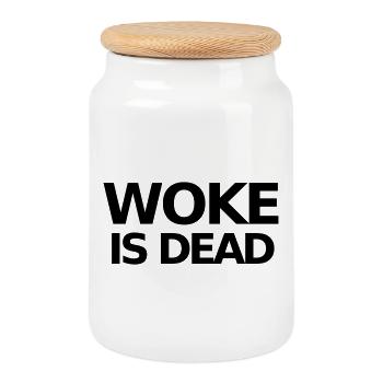 WOKE IS DEAD Statement - Cookie Jar with Wooden Lid - white - Front