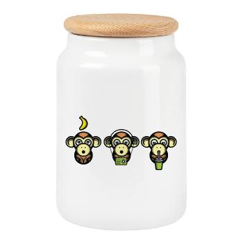 Singes plus sages - Boîte à biscuits avec couvercle en bois - blanc - Devant