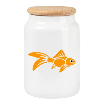 Stylized Goldfish - Cookie Jar with Wooden Lid - white - Front