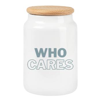 Who Cares print - Cookie Jar with Wooden Lid - white - Front