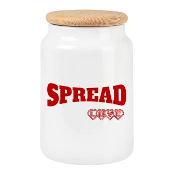 Ausdrucksstarkes Spread Love Design - Keksdose mit Holzdeckel - Weiß - Vorne