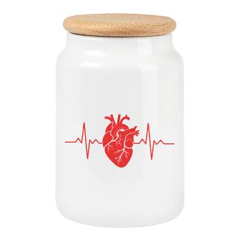 Motif de battement de cœur avec motif de cœur - Boîte à biscuits avec couvercle en bois - blanc - Devant