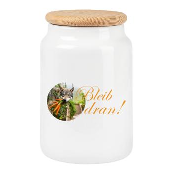 Keep at it, don't give up, hang in there, dog, husky - Cookie Jar with Wooden Lid - white - Front