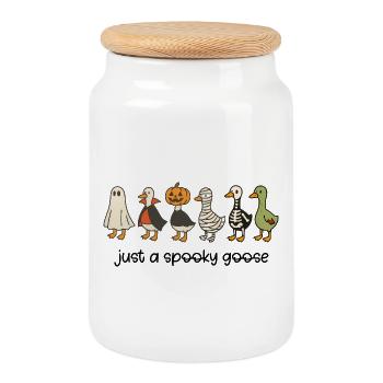 Kreative Halloween-Illustration mit rätselhaften Enten - Keksdose mit Holzdeckel - Weiß - Vorne