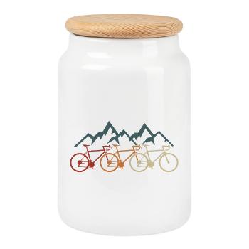 Fahrrad Radfahrer Retro Mountainbike Rennrad Berge - Keksdose mit Holzdeckel - Weiß - Vorne