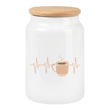 Kaffee Puls Herzschlag Tasse Design - Keksdose mit Holzdeckel - Weiß - Vorne