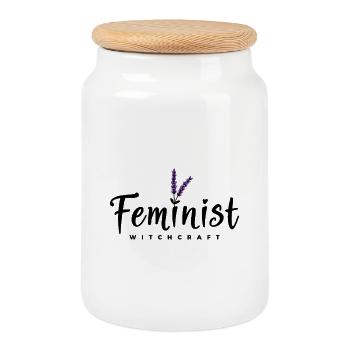 Halloween witch saying with lavender - Cookie Jar with Wooden Lid - white - Front