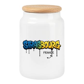 Lettrage strasbourgeois façon graffiti - Boîte à biscuits avec couvercle en bois - blanc - Devant