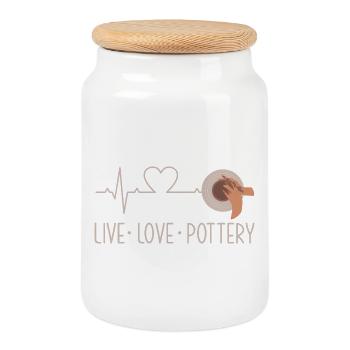 Live Love Pottery Heartbeat Art - Cookie Jar with Wooden Lid - white - Front