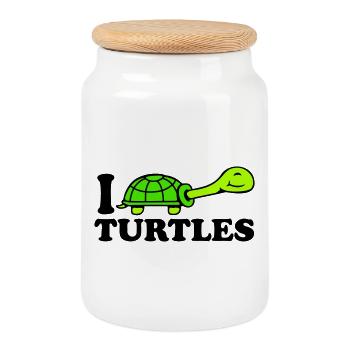 I Love Turtles I Love Logo Cute - Cookie Jar with Wooden Lid - white - Front