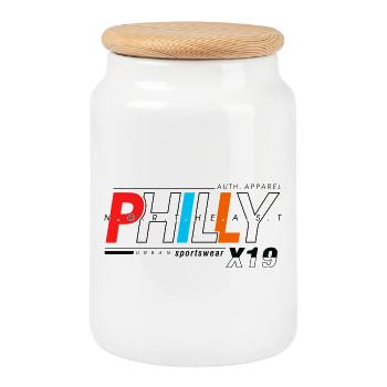 Abstract Geometric Pattern Design - Cookie Jar with Wooden Lid - white - Front