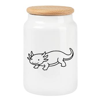 Axolotl Line Drawing | Minimalist amphibian - Cookie Jar with Wooden Lid - white - Front