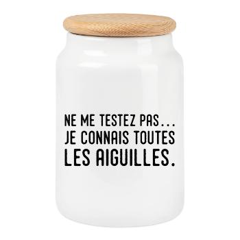 Ne me testez pas… je connais toutes les aiguilles - Boîte à biscuits avec couvercle en bois - blanc - Devant