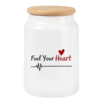 Feel Your Heart Statement Saying - Cookie Jar with Wooden Lid - white - Front