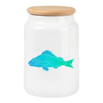 Fish with a serrated fin - Cookie Jar with Wooden Lid - white - Front