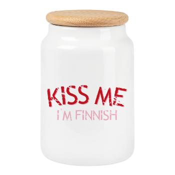 Embrasse-moi, je suis finlandais - Boîte à biscuits avec couvercle en bois - blanc - Devant