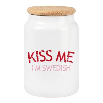Kiss Me I'm Swedish Slogan Art - Cookie Jar with Wooden Lid - white - Front