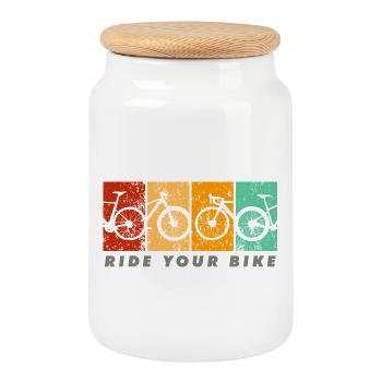 Ride Your Bike – Classic Retro Design - Cookie Jar with Wooden Lid - white - Front