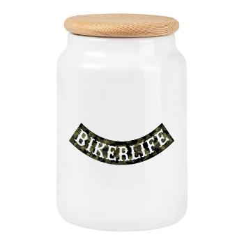 Bikerlife Camouflage Banner - Cookie Jar with Wooden Lid - white - Front