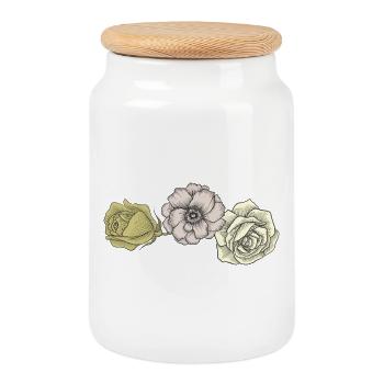 Vintage Roses - Boîte à biscuits avec couvercle en bois - blanc - Devant