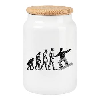 Evolution to snowboarder grunge design - Cookie Jar with Wooden Lid - white - Front