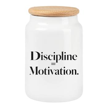Discipline Motivation Typographie - Boîte à biscuits avec couvercle en bois - blanc - Devant